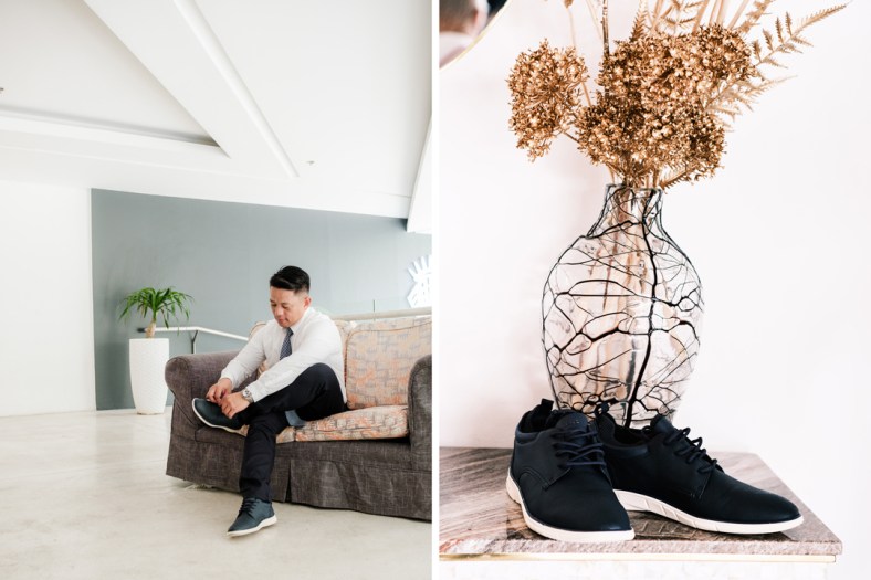 Jimmy and Maureen Wedding, Cebu Wedding Photographer, Portraits by Bukool, Cebu Archdiocesan Shrine of Saint Pedro Calungsod, Golden Peak Hotel Wedding, Groom putting on his shoes
