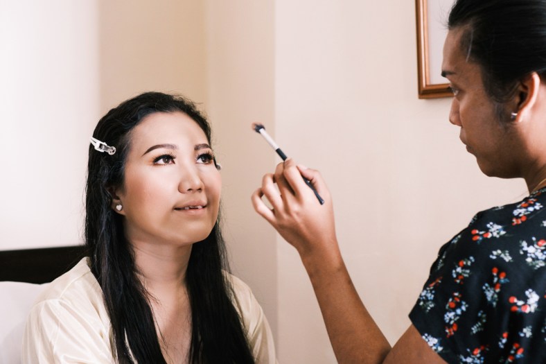 Bride having her makeup, Jimmy and Maureen Wedding, Cebu Wedding Photographer, Portraits by Bukool, Cebu Archdiocesan Shrine of Saint Pedro Calungsod, Golden Peak Hotel Wedding