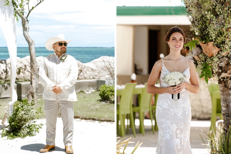 Rosh & Rachel Cebu Wedding, Cebu Wedding photographer, Nalusuan Island Cebu Wedding, Bride's entrance, groom's reaction